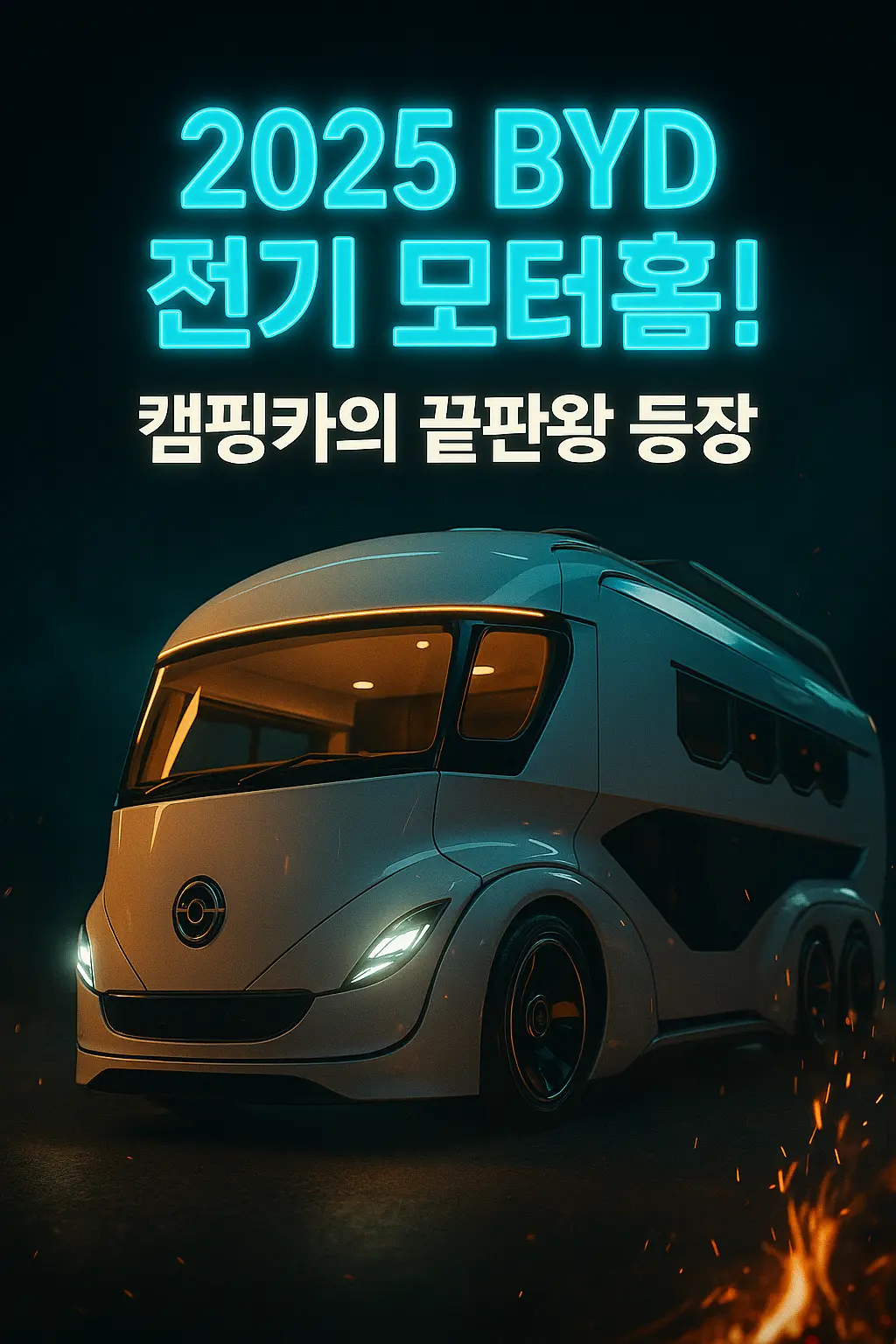 BYD EV 모터홈 구매 가이드 야간 조명 아래 서 있는 2025 BYD EV 모터홈