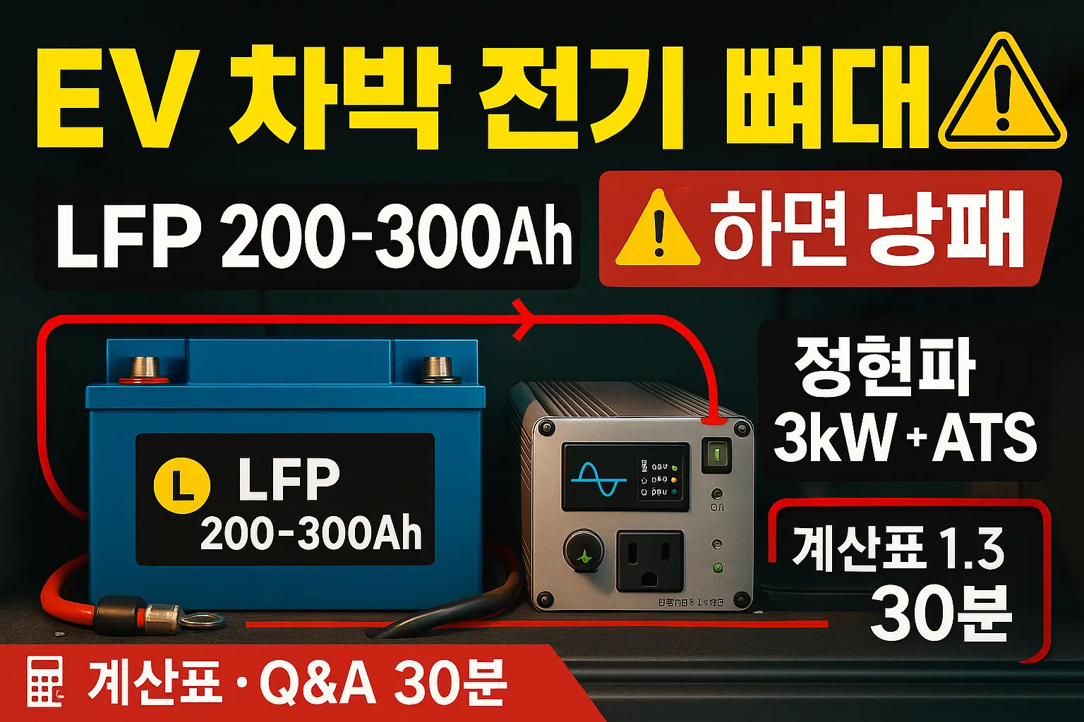 인산철 200–300Ah EV 차박 전력 설계 핵심: LFP 배터리, 정현파 3kW 인버터, ATS