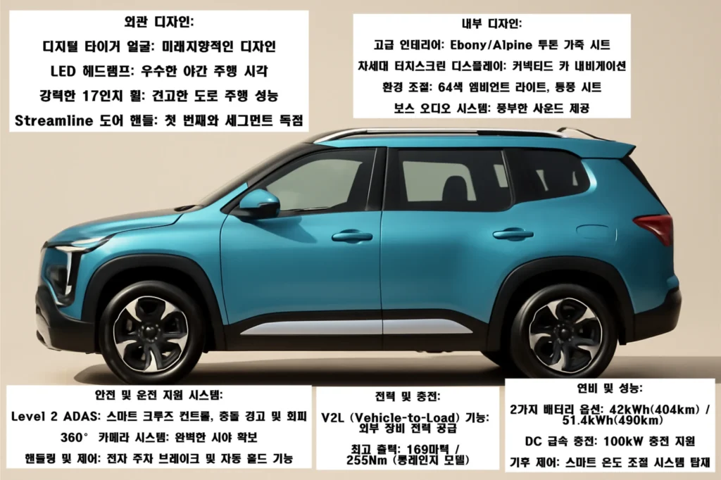 기아 Cerros 종합 가이드 기아 Cerros 콘셉트 SUV 측면, 직선 루프라인과 슬림 도어 핸들
