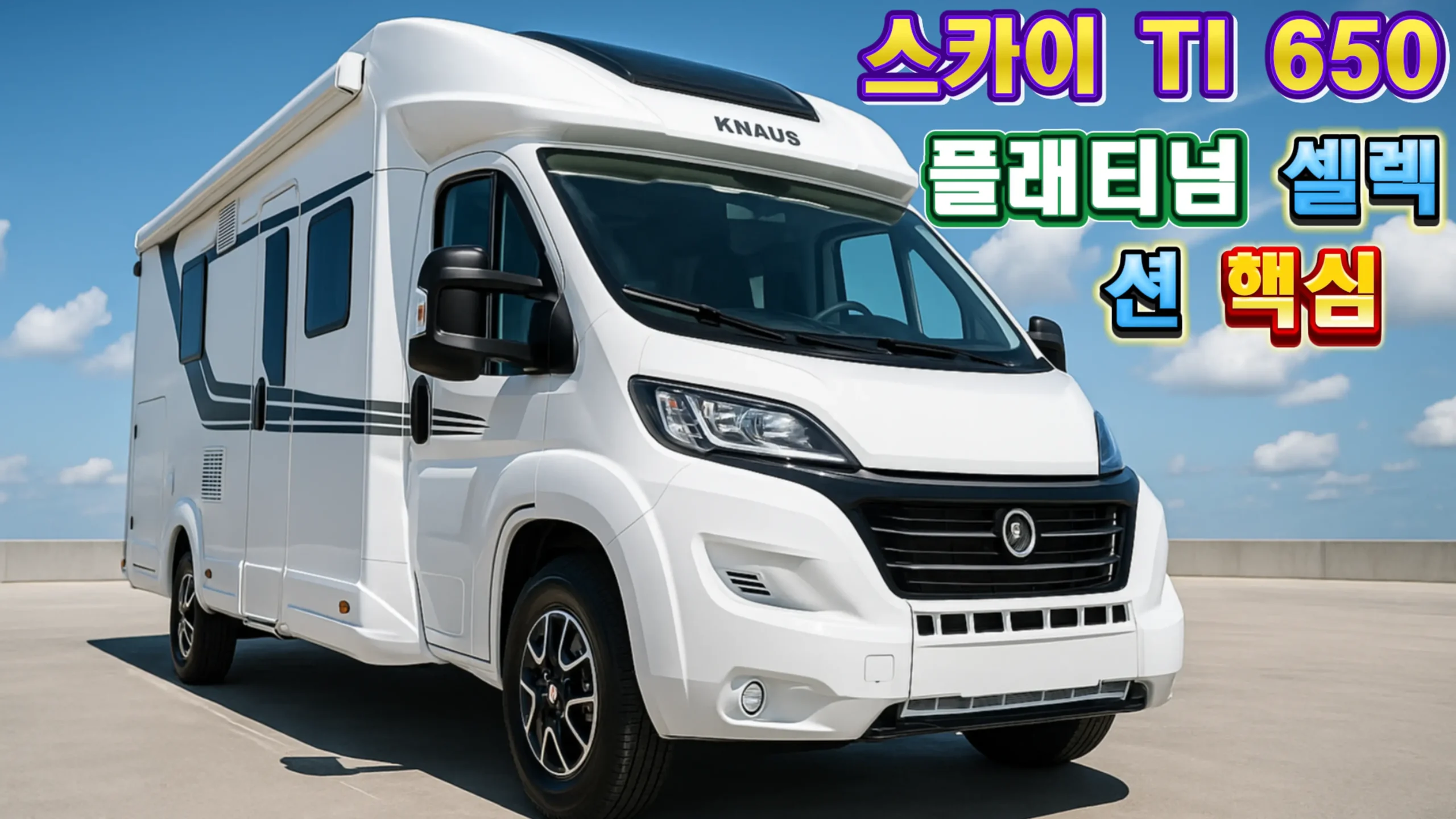 Knaus Sky TI 700 MEG Knaus Sky TI 시리즈 전면 3/4 뷰, 로우프로파일 모터홈의 외관 실루엣