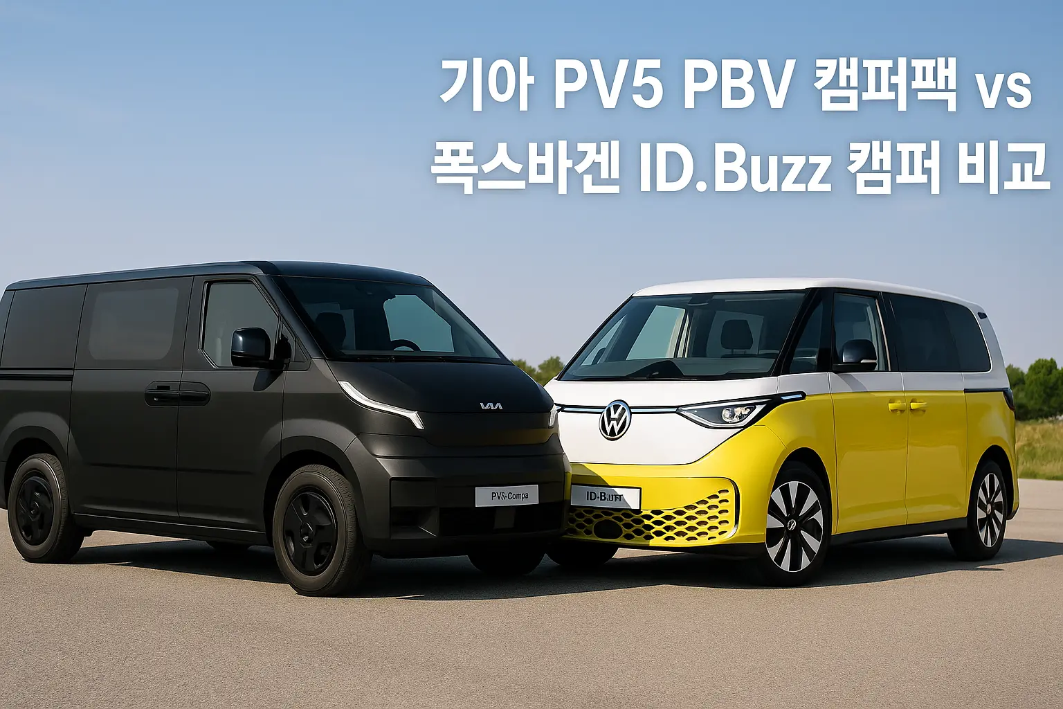 기아 PV5 캠퍼밴과 폭스바겐 ID.Buzz 캠퍼 실물 비교, 한 프레임에 나란히 선 두 전기 캠퍼밴